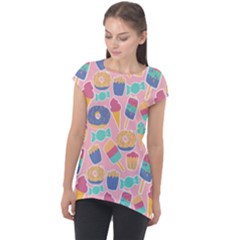 Ice Cream Donut Sweets Candie Cap Sleeve High Low Top