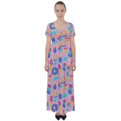 Ice Cream Donut Sweets Candie High Waist Short Sleeve Maxi Dress