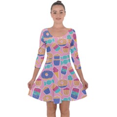 Ice Cream Donut Sweets Candie Quarter Sleeve Skater Dress