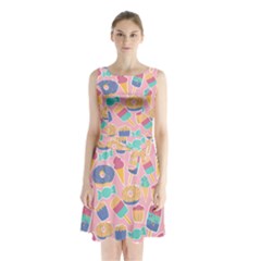 Ice Cream Donut Sweets Candie Sleeveless Waist Tie Chiffon Dress