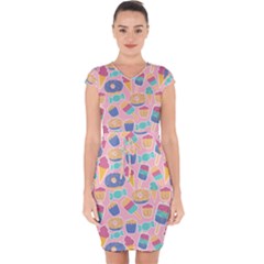 Ice Cream Donut Sweets Candie Capsleeve Drawstring Dress 