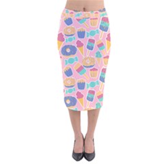 Ice Cream Donut Sweets Candie Velvet Midi Pencil Skirt