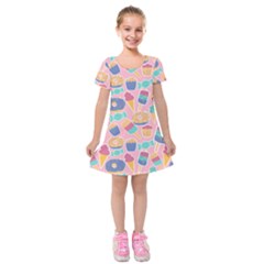 Ice Cream Donut Sweets Candie Kids  Short Sleeve Velvet Dress by Apenda