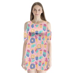 Ice Cream Donut Sweets Candie Shoulder Cutout Velvet One Piece