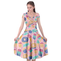 Ice Cream Donut Sweets Candie Cap Sleeve Wrap Front Dress