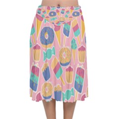 Ice Cream Donut Sweets Candie Velvet Flared Midi Skirt by Apenda