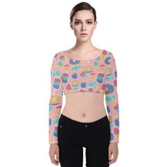 Ice Cream Donut Sweets Candie Velvet Long Sleeve Crop Top