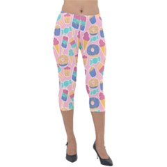 Ice Cream Donut Sweets Candie Lightweight Velour Capri Leggings 