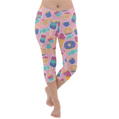 Ice Cream Donut Sweets Candie Lightweight Velour Capri Yoga Leggings by Apenda