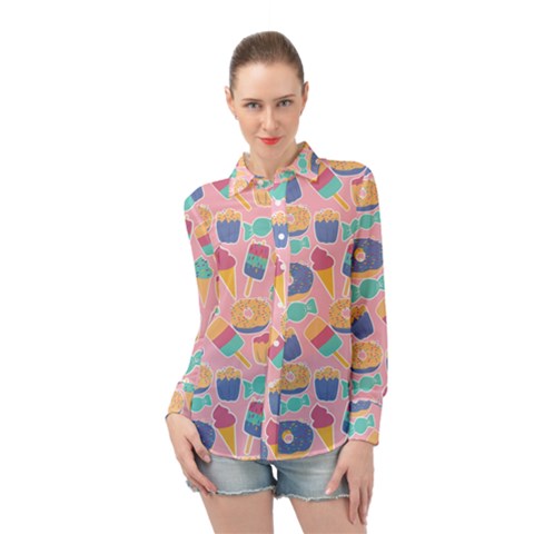 Ice Cream Donut Sweets Candie Long Sleeve Chiffon Shirt by Apenda