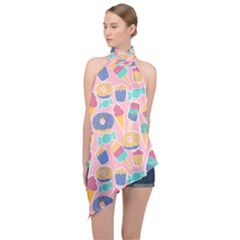 Ice Cream Donut Sweets Candie Halter Asymmetric Satin Top