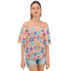 Ice Cream Donut Sweets Candie Off Shoulder Short Sleeve Top