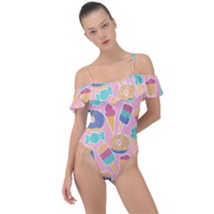 Ice Cream Donut Sweets Candie Frill Detail One Piece Swimsuit by Apenda