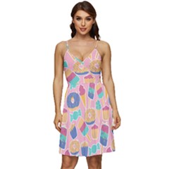 Ice Cream Donut Sweets Candie V-neck Pocket Summer Dress 