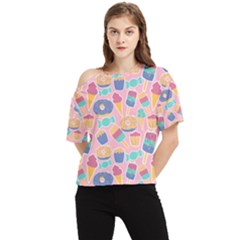 Ice Cream Donut Sweets Candie One Shoulder Cut Out T-shirt