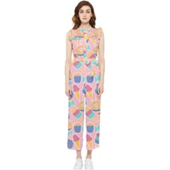 Ice Cream Donut Sweets Candie Women s Frill Top Chiffon Jumpsuit