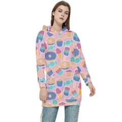 Ice Cream Donut Sweets Candie Women s Long Oversized Pullover Hoodie by Apenda