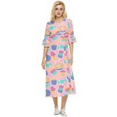 Ice Cream Donut Sweets Candie Double Cuff Midi Dress by Apenda