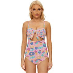 Ice Cream Donut Sweets Candie Knot Front One-piece Swimsuit by Apenda