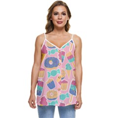 Ice Cream Donut Sweets Candie Casual Spaghetti Strap Chiffon Top