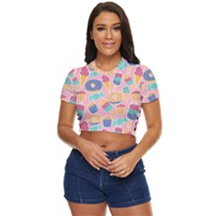 Ice Cream Donut Sweets Candie Side Button Cropped T-shirt