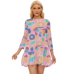 Ice Cream Donut Sweets Candie Long Sleeve Babydoll Dress