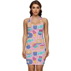 Ice Cream Donut Sweets Candie Sleeveless Wide Square Neckline Ruched Bodycon Dress by Apenda