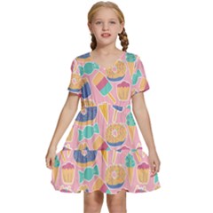 Ice Cream Donut Sweets Candie Kids  Short Sleeve Tiered Mini Dress