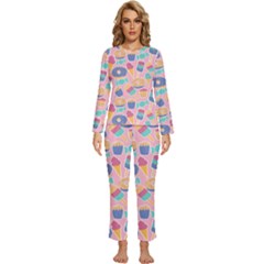 Ice Cream Donut Sweets Candie Womens  Long Sleeve Lightweight Pajamas Set