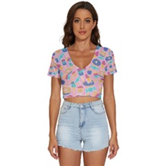 Ice Cream Donut Sweets Candie V-neck Crop Top