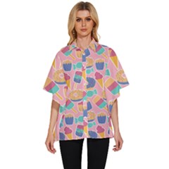 Ice Cream Donut Sweets Candie Women s Batwing Button Up Shirt