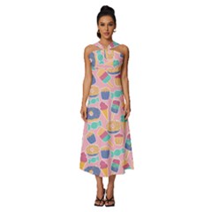 Ice Cream Donut Sweets Candie Sleeveless Cross Front Cocktail Midi Chiffon Dress