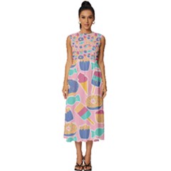 Ice Cream Donut Sweets Candie Sleeveless Round Neck Midi Dress