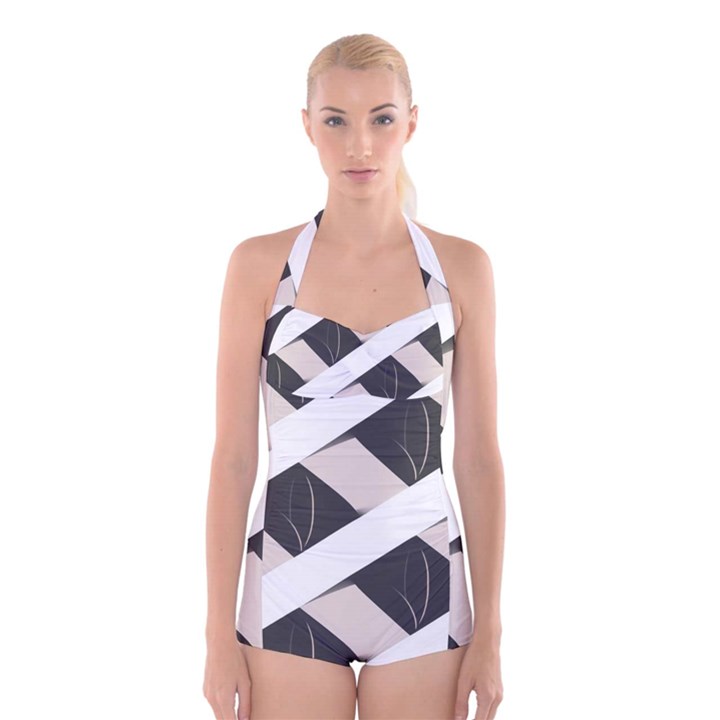 A Minimalist Pattern With Simple Lines And Shapes, Creating A Clean And Modern Aesthetic 07 Boyleg Halter Swimsuit 