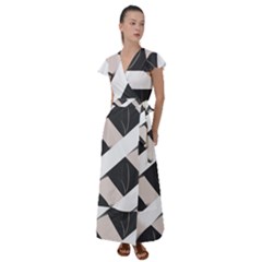 A Minimalist Pattern With Simple Lines And Shapes, Creating A Clean And Modern Aesthetic 07 Flutter Sleeve Maxi Dress