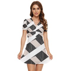 A Minimalist Pattern With Simple Lines And Shapes, Creating A Clean And Modern Aesthetic 07 V-neck High Waist Chiffon Mini Dress