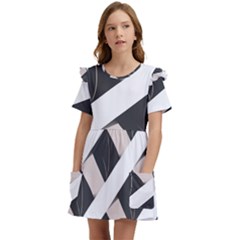 A Minimalist Pattern With Simple Lines And Shapes, Creating A Clean And Modern Aesthetic 07 Kids  Frilly Sleeves Pocket Dress