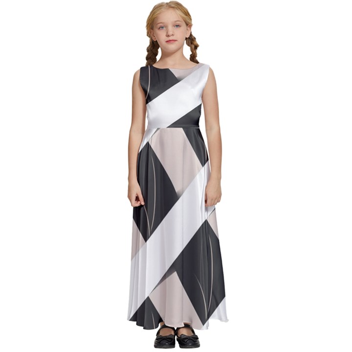 A Minimalist Pattern With Simple Lines And Shapes, Creating A Clean And Modern Aesthetic 07 Kids  Satin Sleeveless Maxi Dress