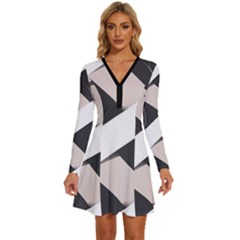 A Minimalist Pattern With Simple Lines And Shapes, Creating A Clean And Modern Aesthetic 07 Long Sleeve Deep V Mini Dress 