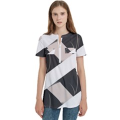 A Minimalist Pattern With Simple Lines And Shapes, Creating A Clean And Modern Aesthetic 07 Women s Zip Front V-neck Short Sleeve Casual Top Pocket Shirt