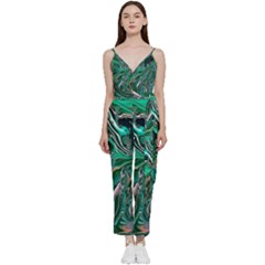 Malachite  V-neck Camisole Jumpsuit by kaleidomarblingart