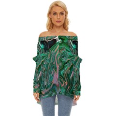 Malachite  Off Shoulder Chiffon Pocket Shirt by kaleidomarblingart