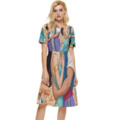 Aladin & Jasmine Wall Art Button Top Knee Length Dress