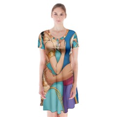 Aladin & Jasmine Wall Art Short Sleeve V-neck Flare Dress