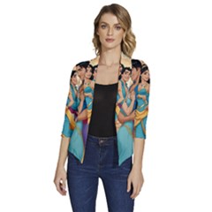 Aladin & Jasmine Wall Art Women s Draped Front 3/4 Sleeve Shawl Collar Jacket