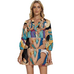 Aladin & Jasmine Wall Art V-neck Placket Mini Dress