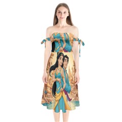 Aladin & Jasmine Disney Shoulder Tie Bardot Midi Dress