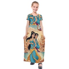 Aladin & Jasmine Disney Kids  Short Sleeve Maxi Dress