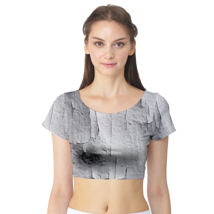 Wall With Cracked White Paint Texture Short Sleeve Crop Top