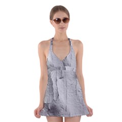 Wall With Cracked White Paint Texture Halter Dress Swimsuit 